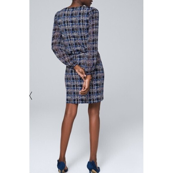 NWT White House Black Market Long Sleeve Blouson Dress Amble Plaid Black Small - Picture 4 of 15